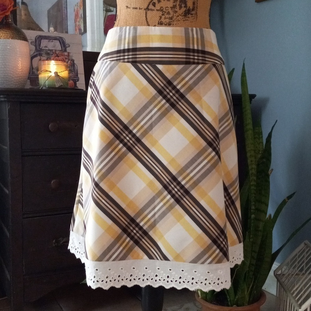 My Michelle Y2K Brown, Yellow, & White Plaid Eyelet A-line Skirt